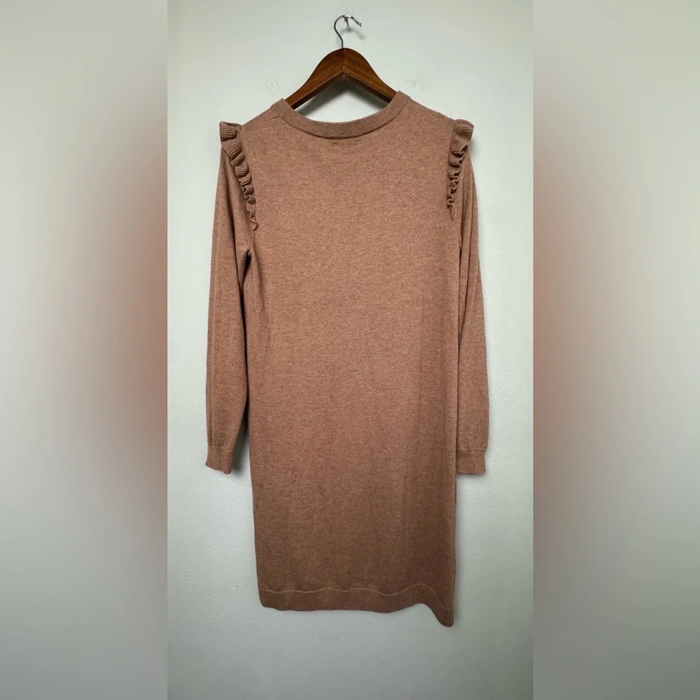 J. Crew Women’s Wool Blend Ruffle-Hem Sweater Dress in Saddle Tan Brown Size‎ L